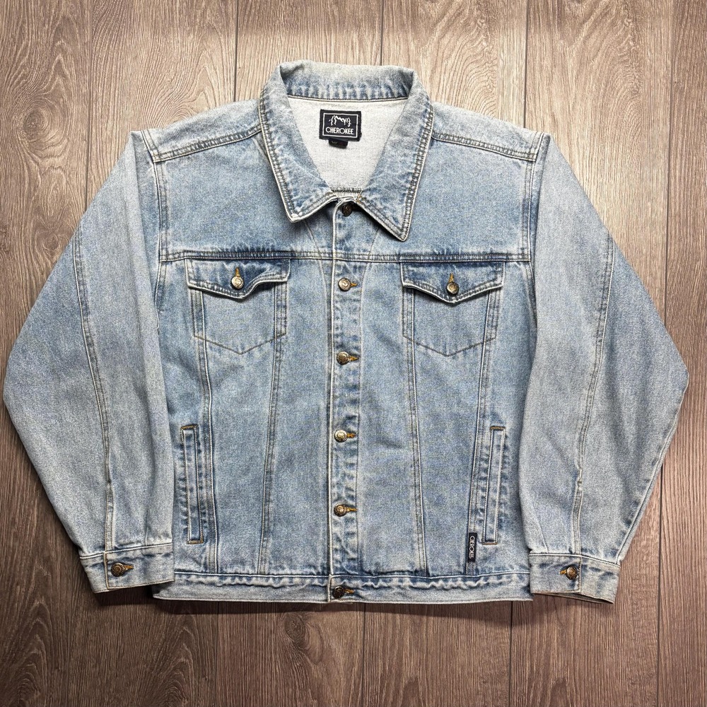 Vintage Cherokee Blue Denim Jean Jacket Trucker Small 1990s Button